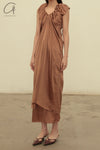 BASERANGE 24 Autumn/Winter Satin Dress Portugal BAS-DRMAX-SS-WI24-ZONG Emerald Brown